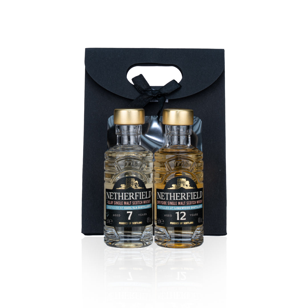 Discovery Set: Caol Ila 7YO and Linkwood 12YO 5cl miniatures in a black gift bag