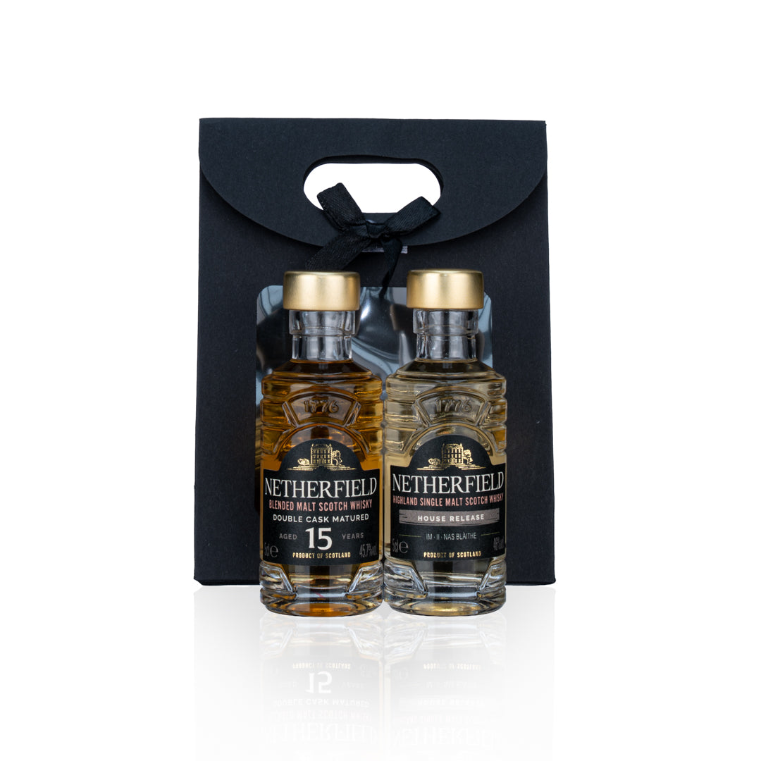 Discovery Set: House Release II and Blended Malt 15YO 5cl miniatures in a black gift bag